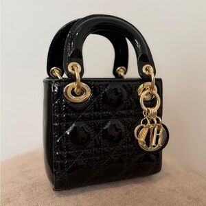 Elegant Black Patent Leather Handbag - Micro